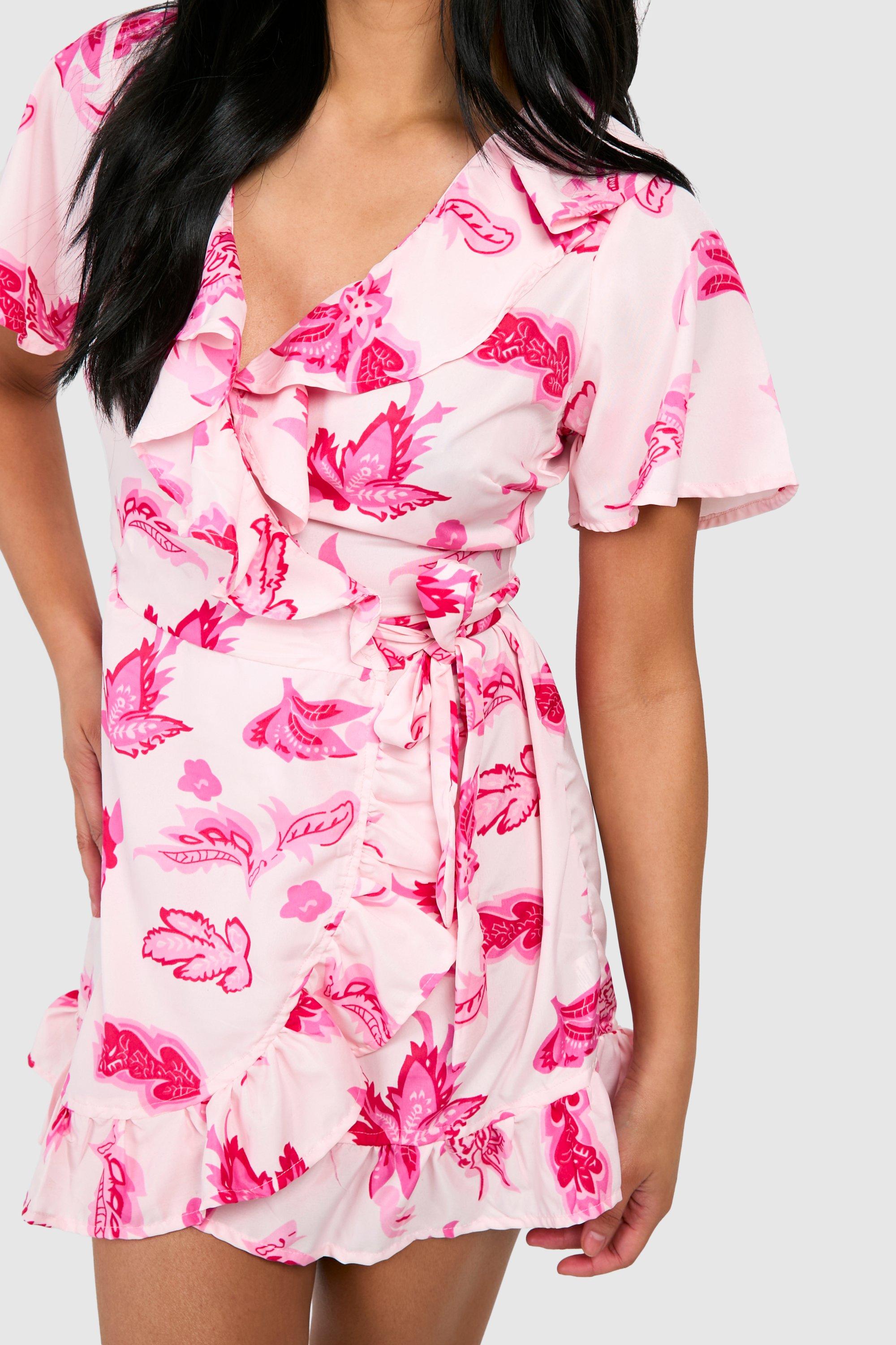 Pink ruffle wrap clearance dress